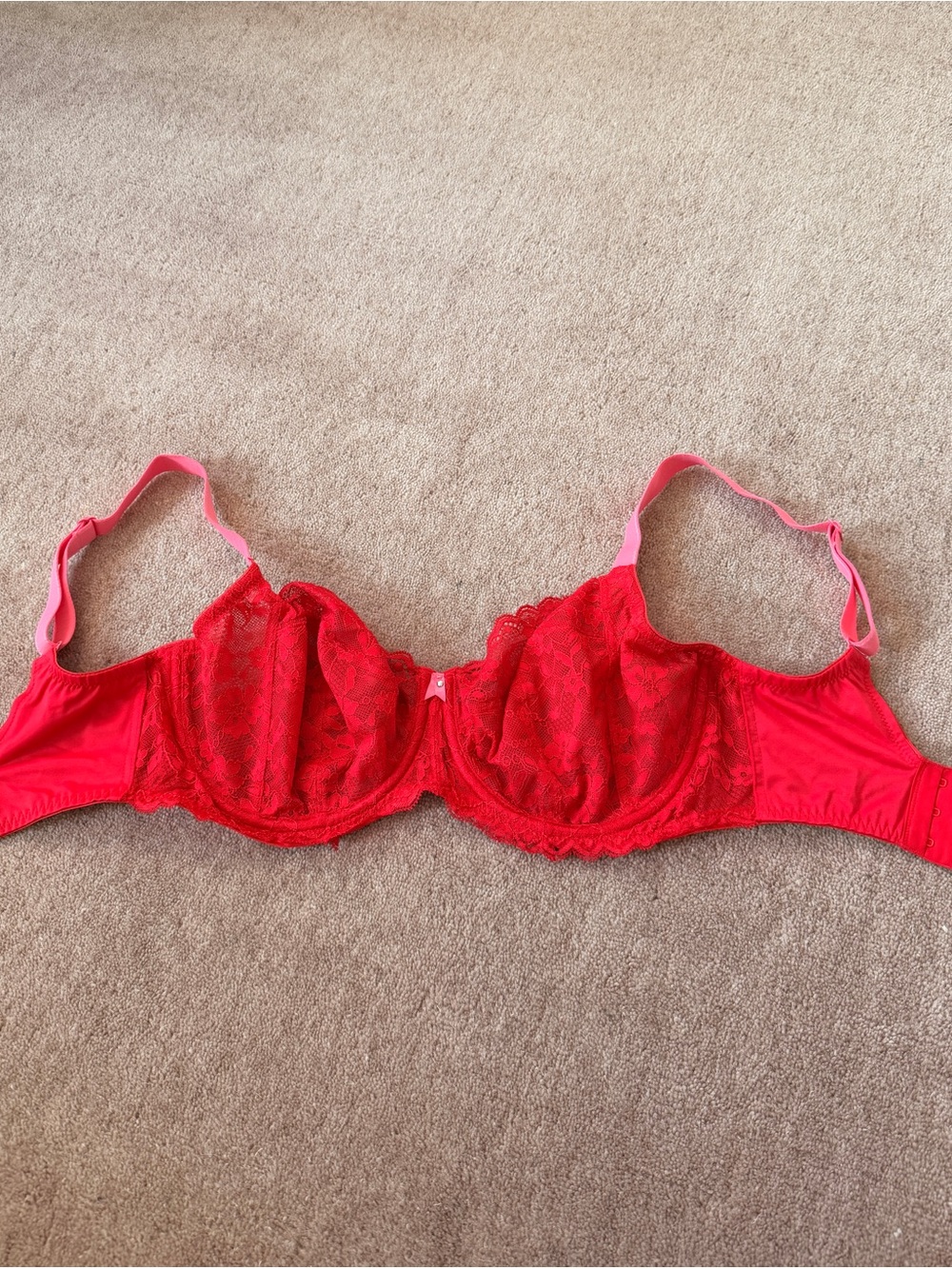Freya Offbeat Red Side Support Lace Underwire Bra with Pink Straps 30GG